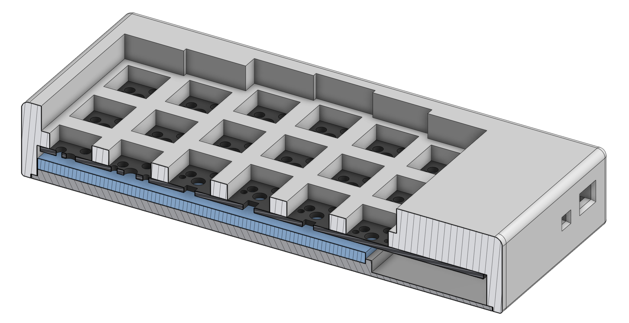 Cutaway image of the case with a TPU pad under the PCB